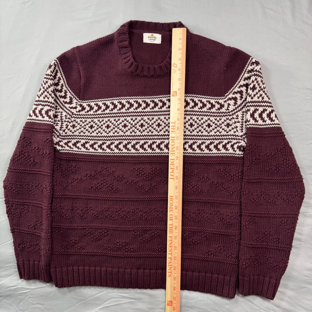 Marine Layer Fair Isle Textured Chunky Knit Sweater Mens M Burgundy Holiday - Picture 5 of 7